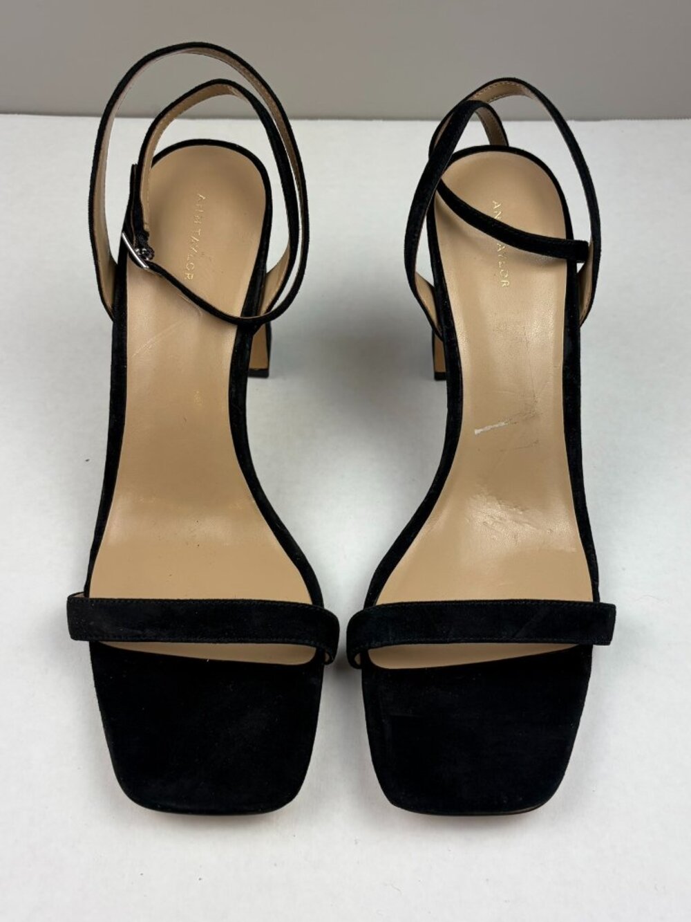 Ann Taylor Suede High Block Heel Sandals With Square Toe Size 11